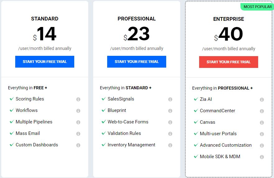 Zoho crm annual pricing per user